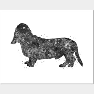 Basset Hound Dog black and white Posters and Art